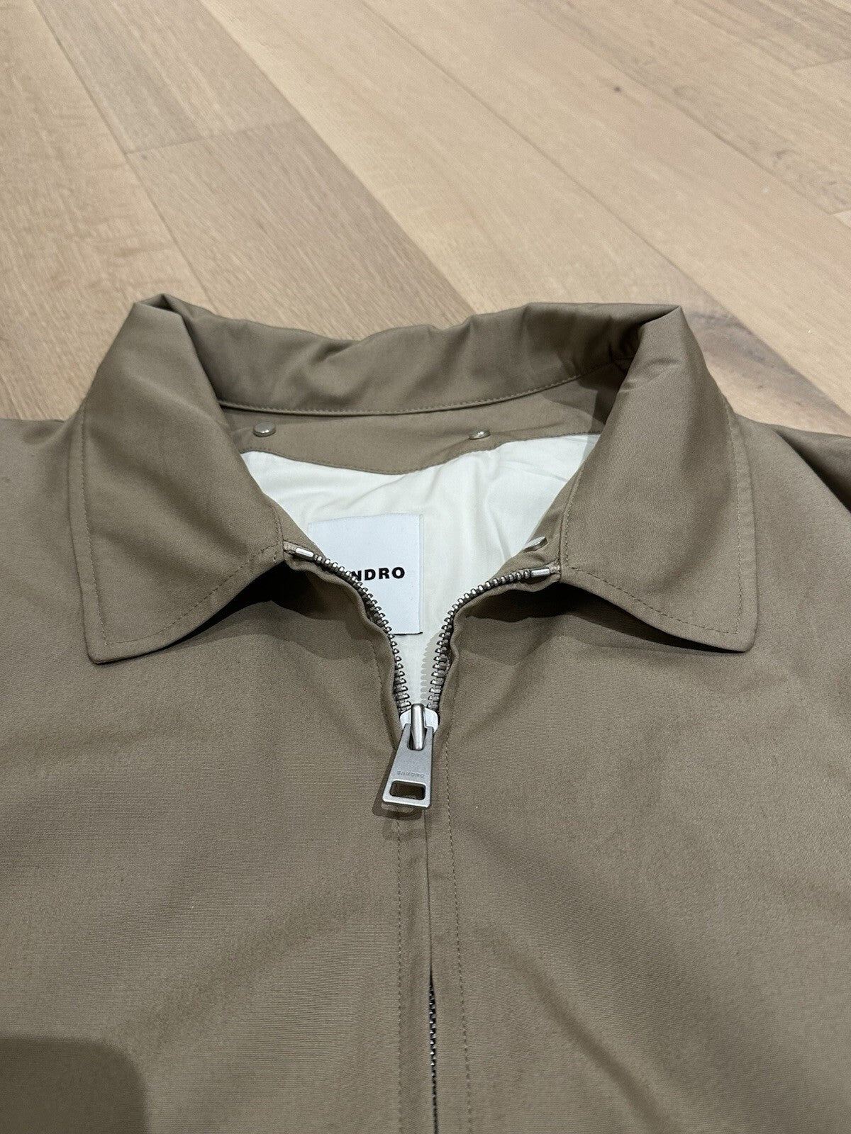 Sandro Men’s Bomber Jacket XXL taupe With Removable Faux Fur Collar