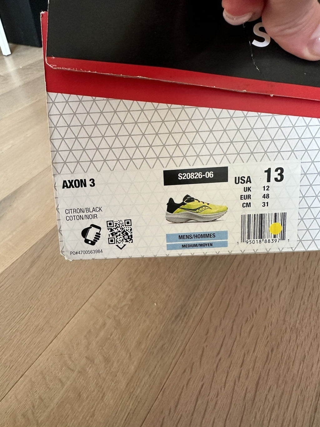 Saucony Axon 3 Citron/ Black Men’s Size 13 BNIB
