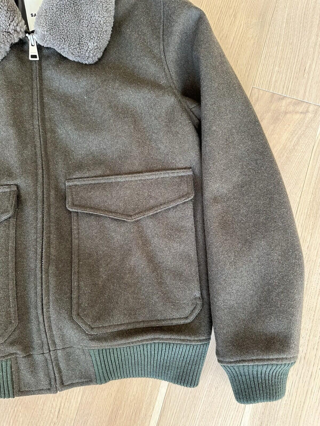 Sandro Aviator Wool Jacket Men’s Size XL Green