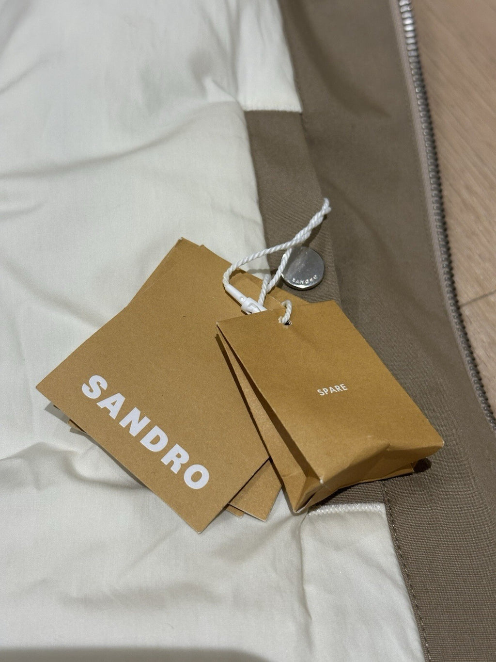 Sandro Men’s Bomber Jacket XXL taupe With Removable Faux Fur Collar