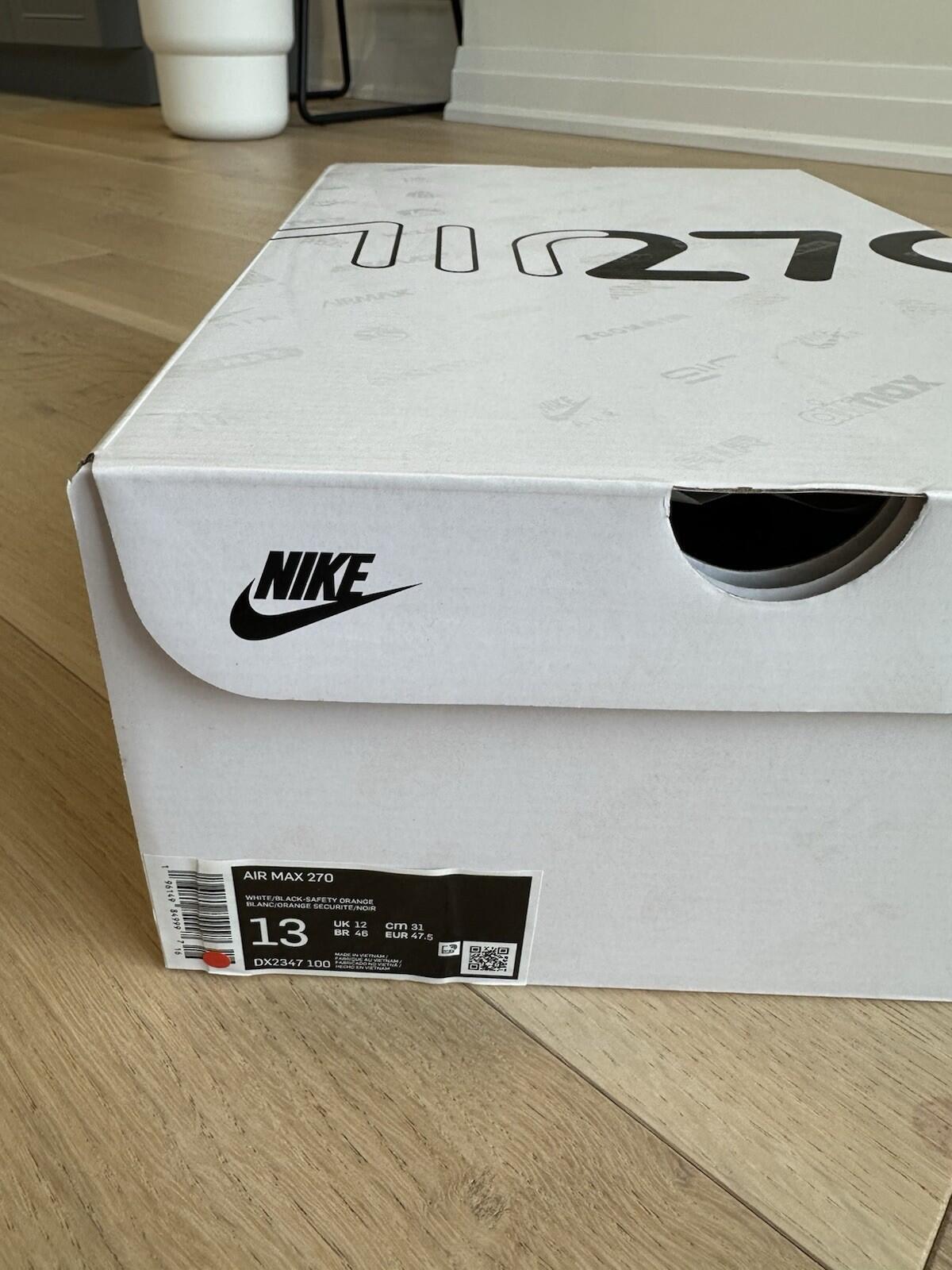 Nike Air Max 270 White/Black-Safety Orange Mens Size 13 BNIB