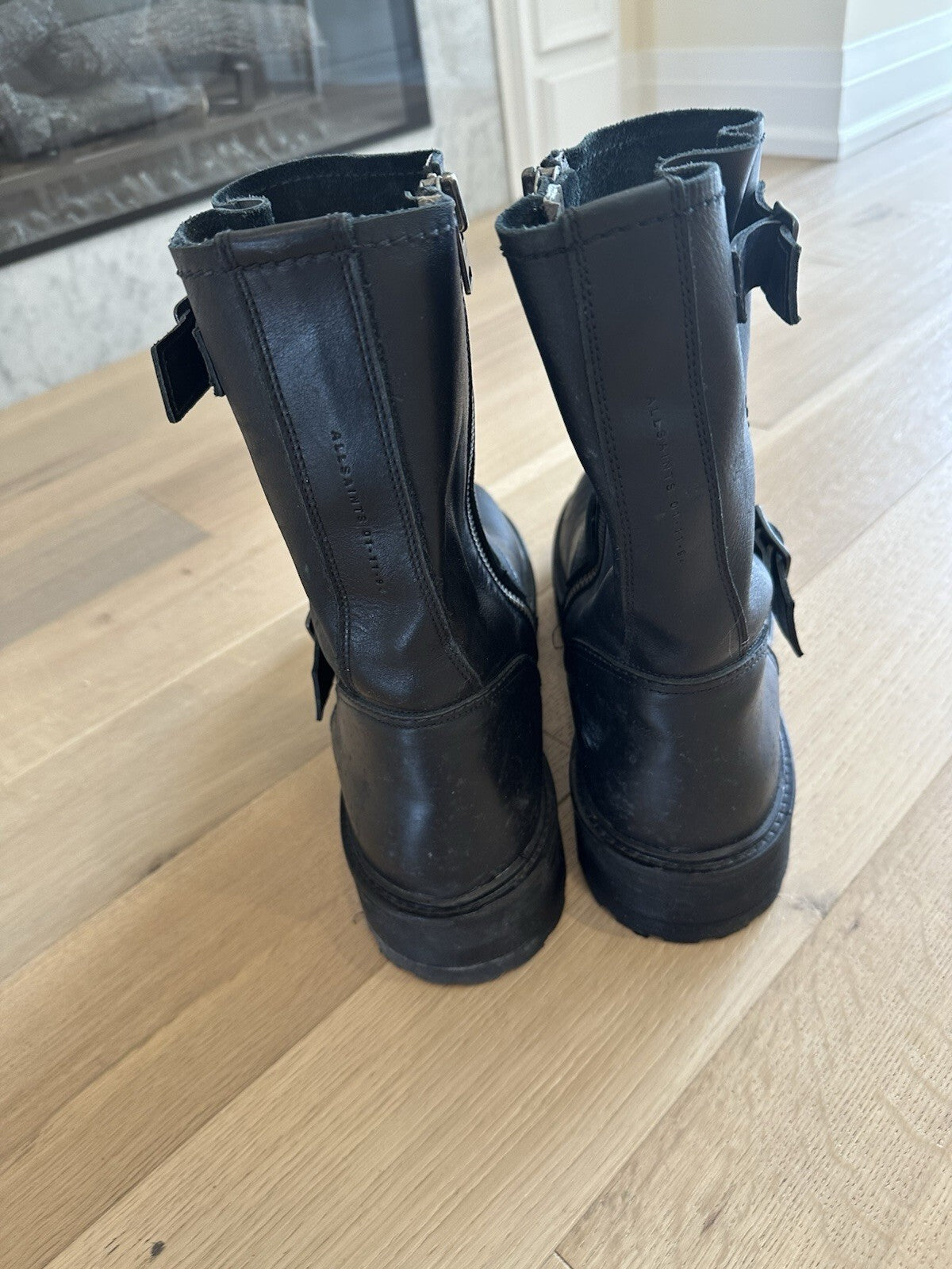 All Saints Tait Motorcycle Boots Black Leather Mens 13
