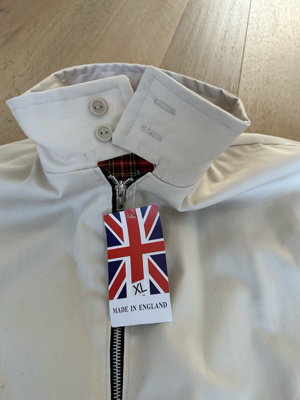 Made In England Harrington Jacket Men’s XL Beige With Plaid Lining