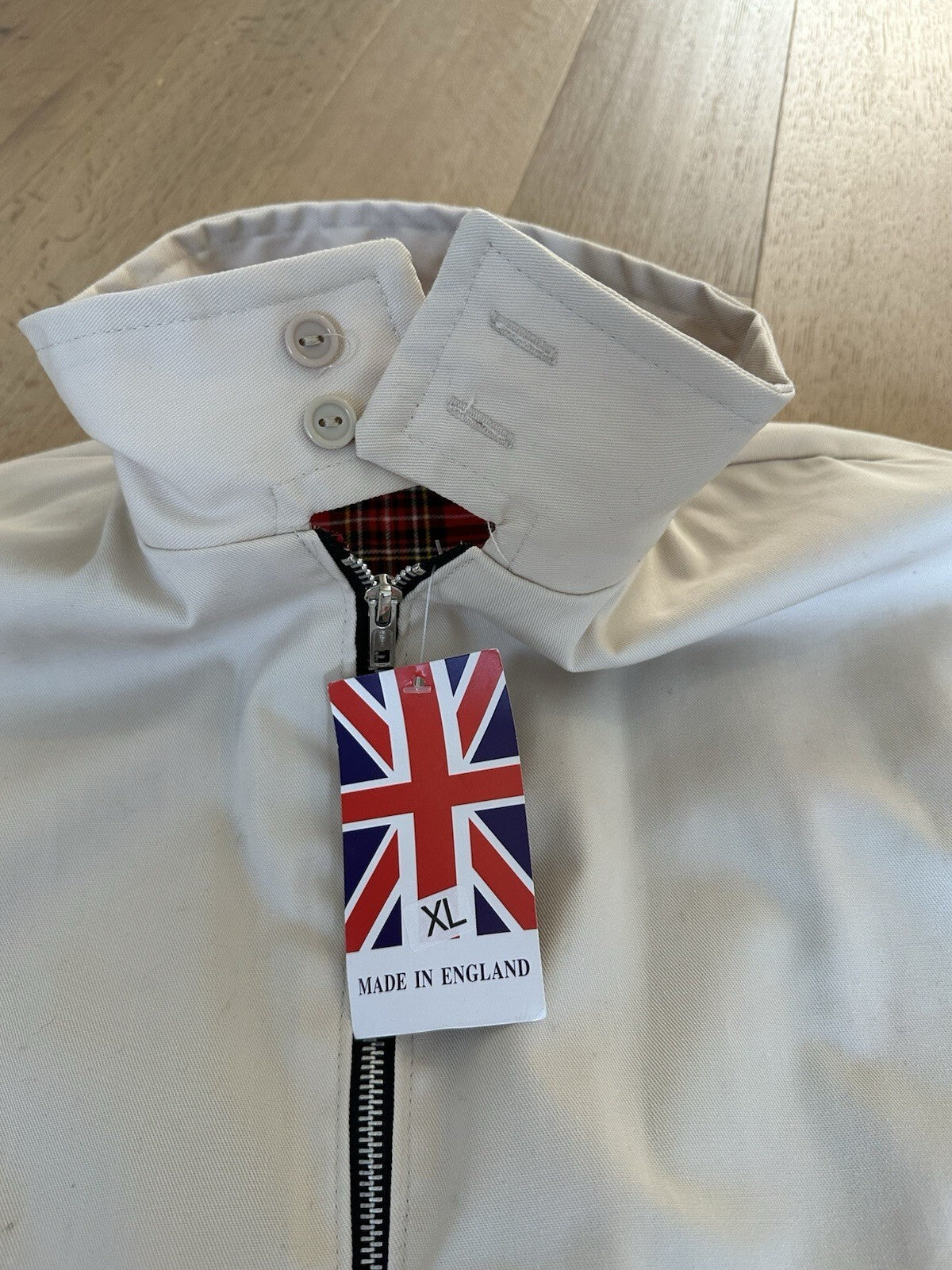 Made In England Harrington Jacket Men’s XL Beige With Plaid Lining