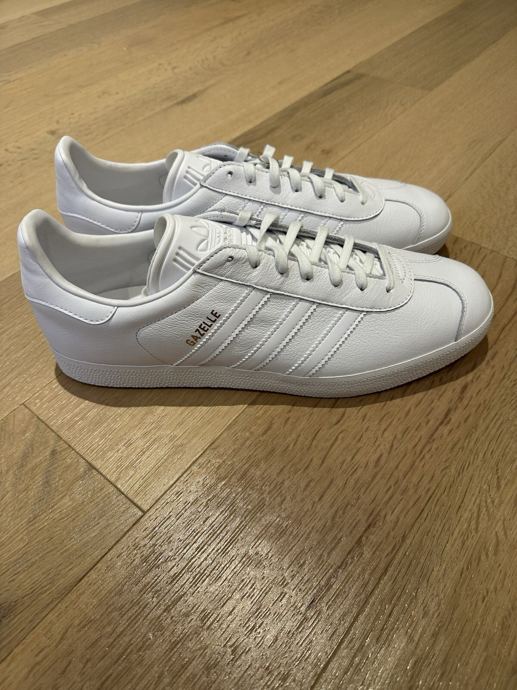 Adidas GAZELLE White Leather Men’s Size 13 FTWWHT/FTWWHT/GOLDMT