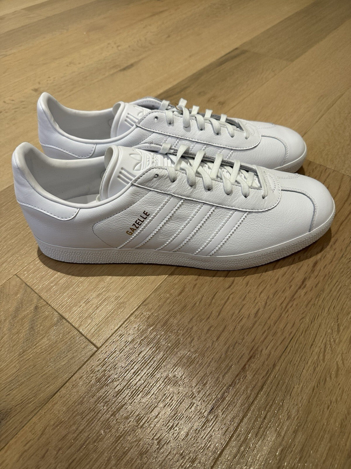 Adidas GAZELLE White Leather Men’s Size 13 FTWWHT/FTWWHT/GOLDMT