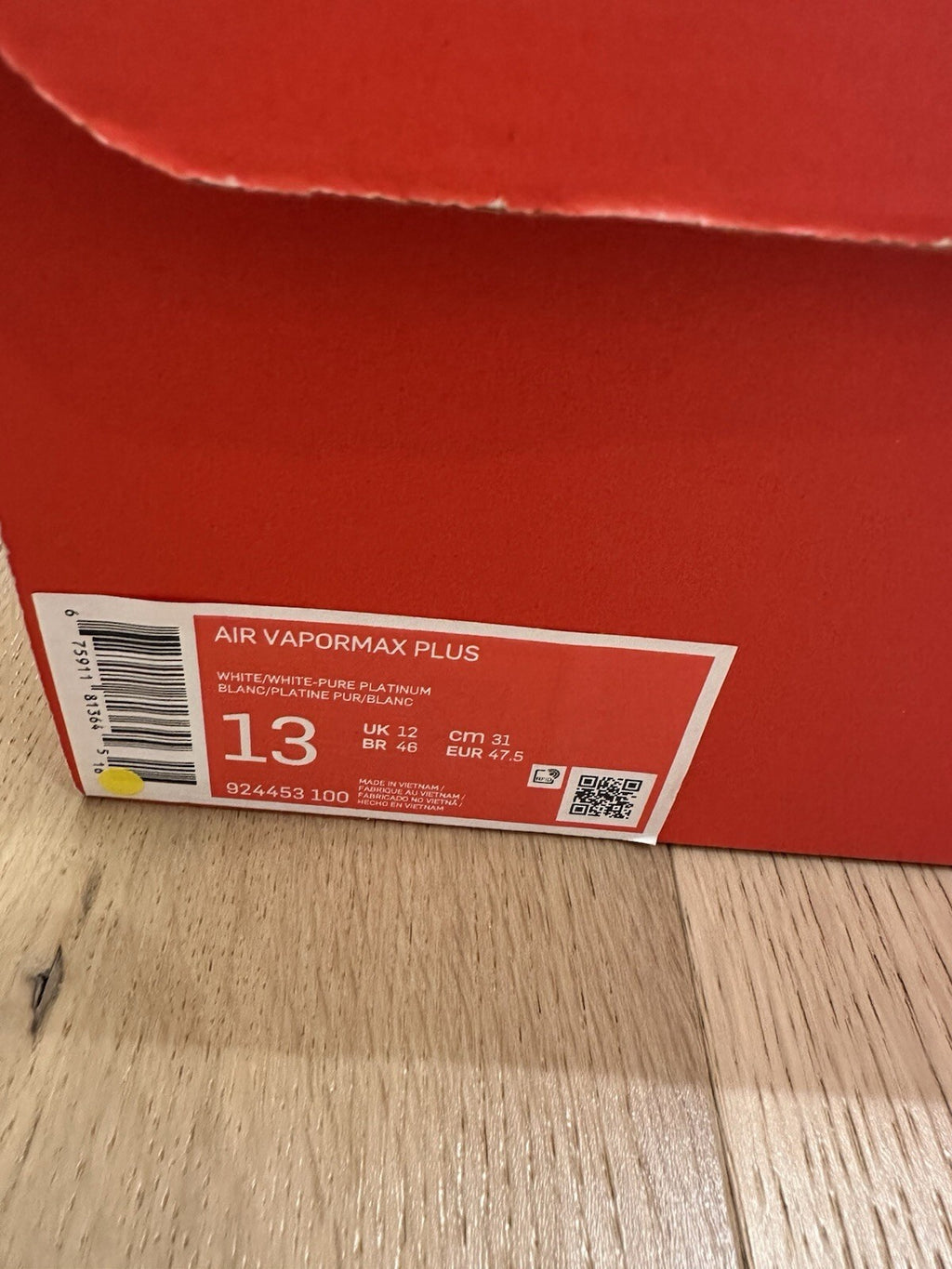 Nike AIR VAPORMAX PLUS Men’s 13 WHITE/WHITE-PURE PLATINUM