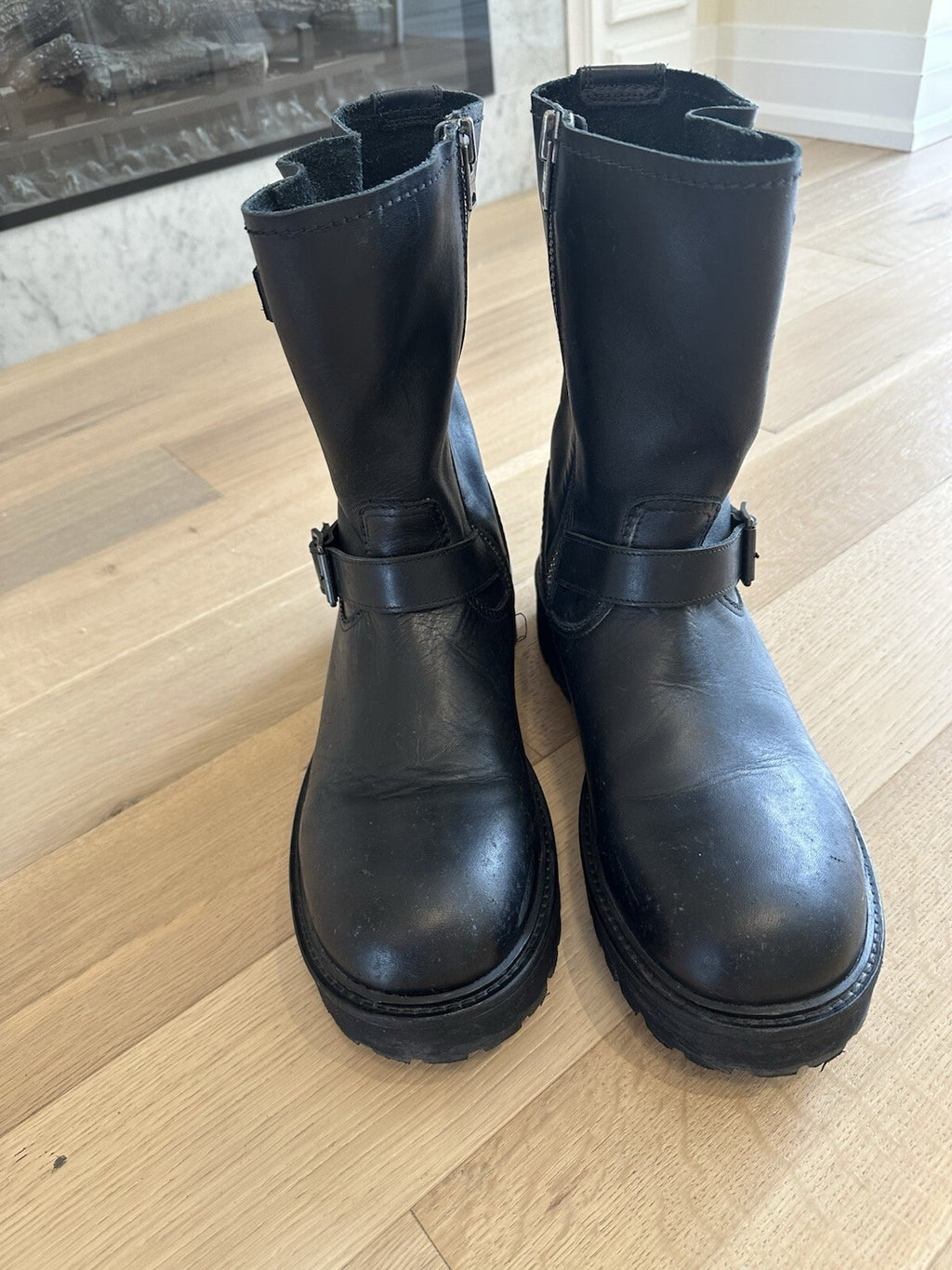 All Saints Tait Motorcycle Boots Black Leather Mens 13
