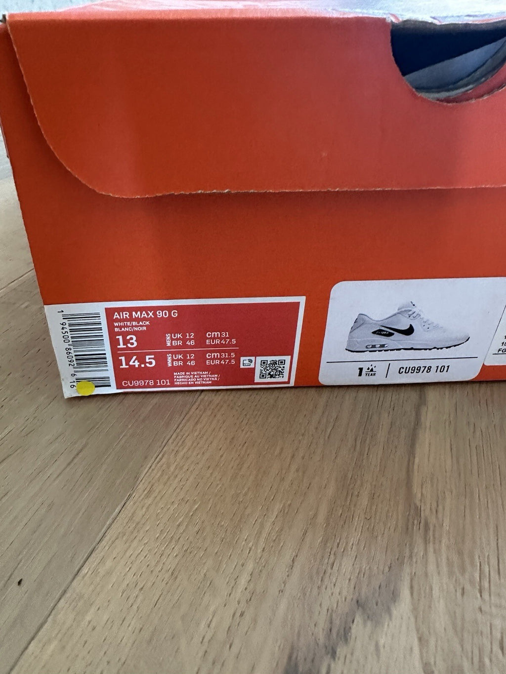 Nike Air Max 90 G Men’s Golf Size 13 BNIB WHITE/BLACK