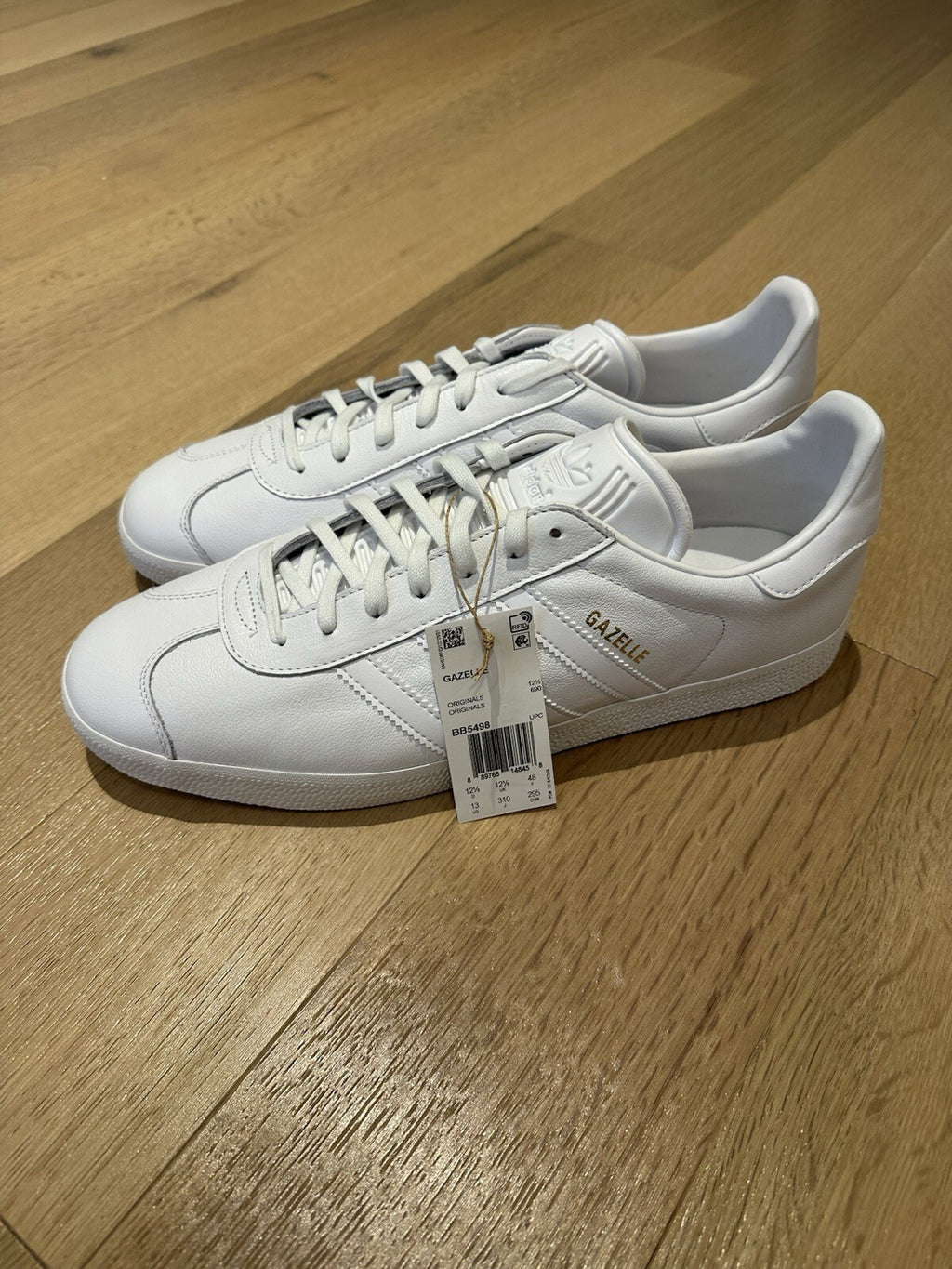 Adidas GAZELLE White Leather Men’s Size 13 FTWWHT/FTWWHT/GOLDMT
