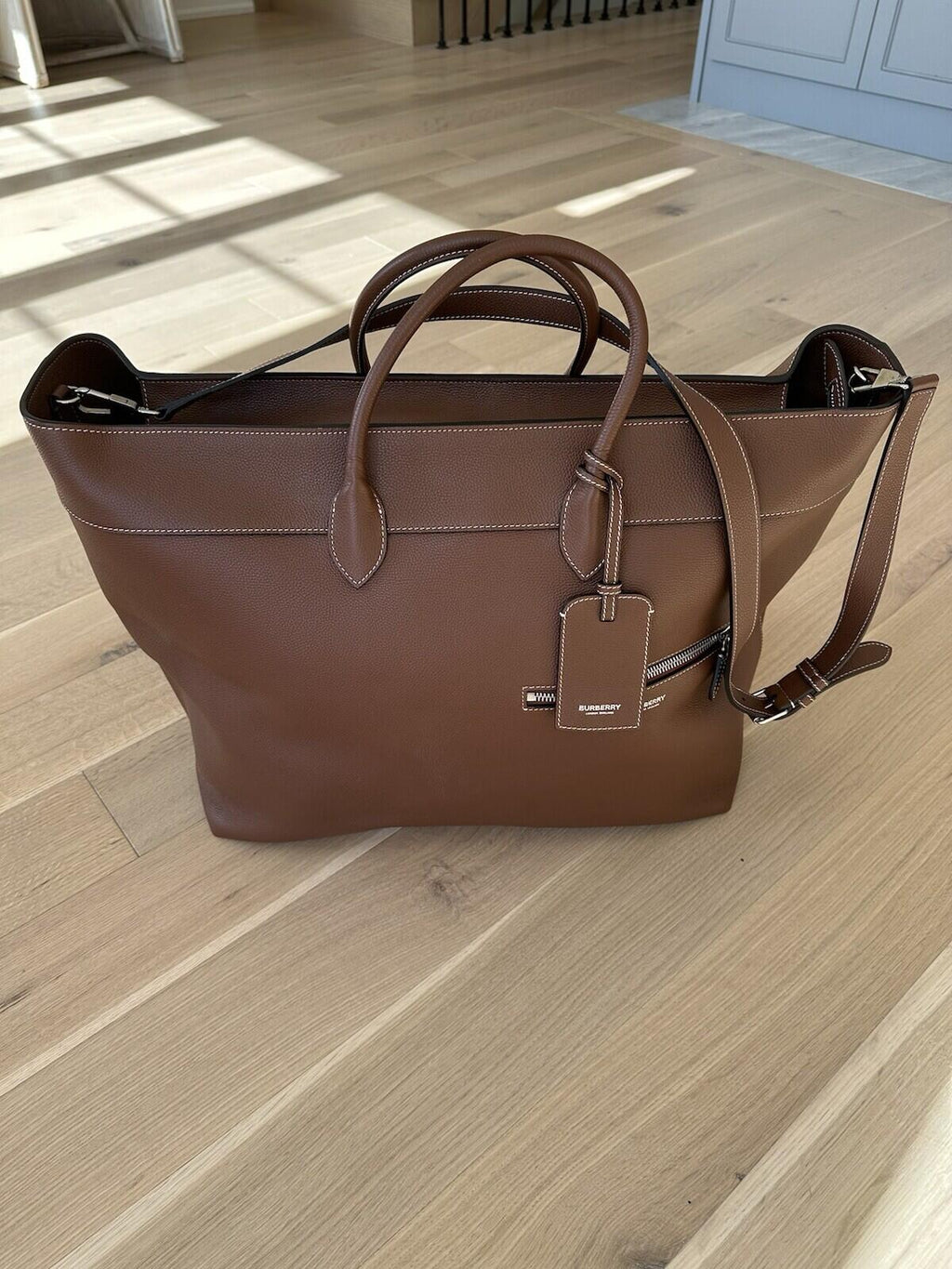 Burberry Tan Sanford Grainy Leather Holdall Tote