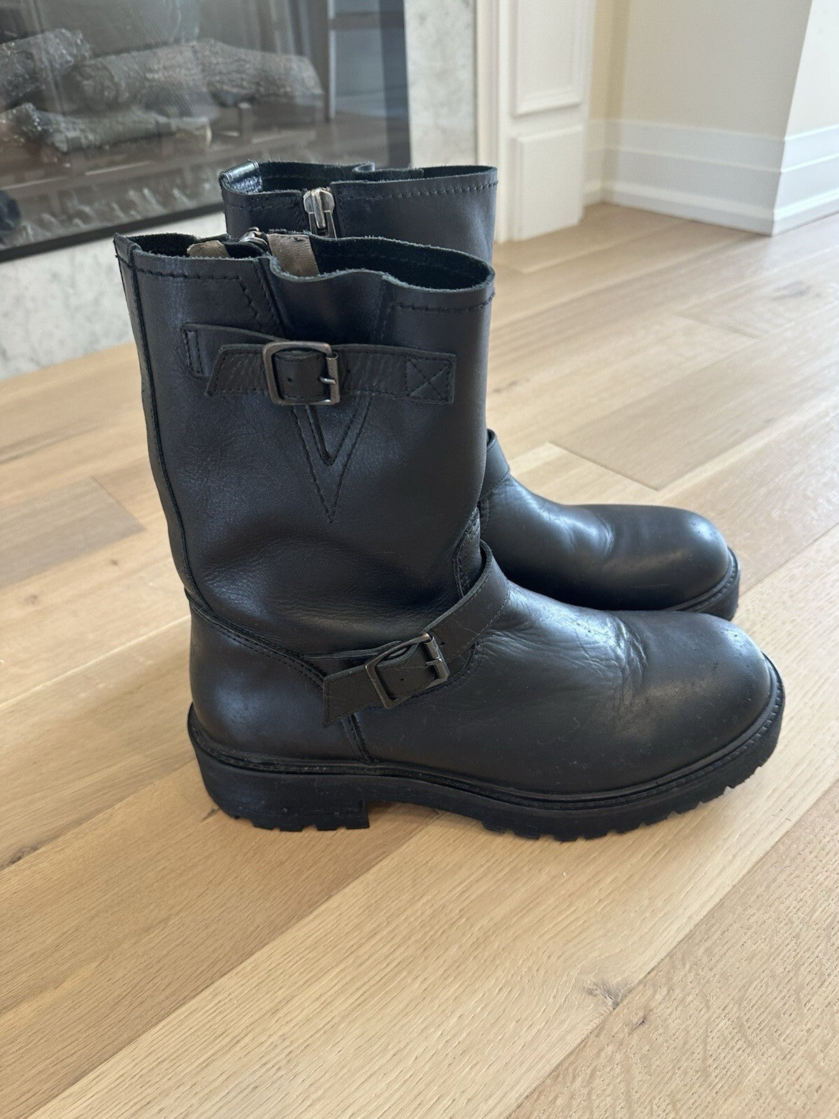 All Saints Tait Motorcycle Boots Black Leather Mens 13