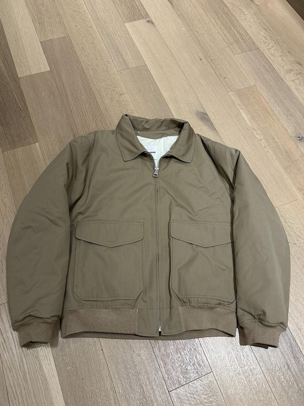 Sandro Men’s Bomber Jacket XXL taupe With Removable Faux Fur Collar
