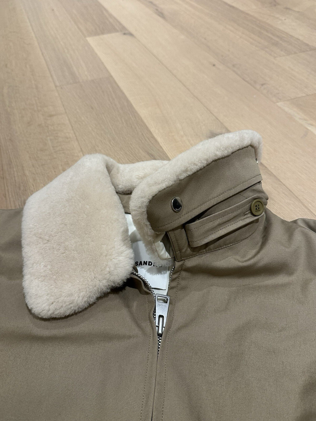 Sandro Men’s Bomber Jacket XXL taupe With Removable Faux Fur Collar