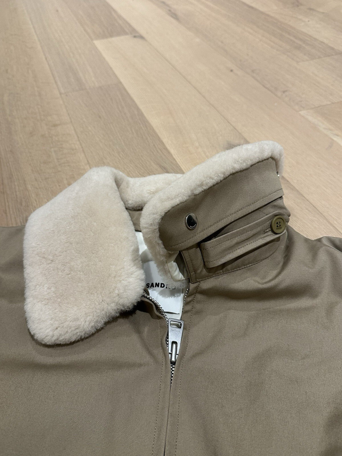 Sandro Men’s Bomber Jacket XXL taupe With Removable Faux Fur Collar