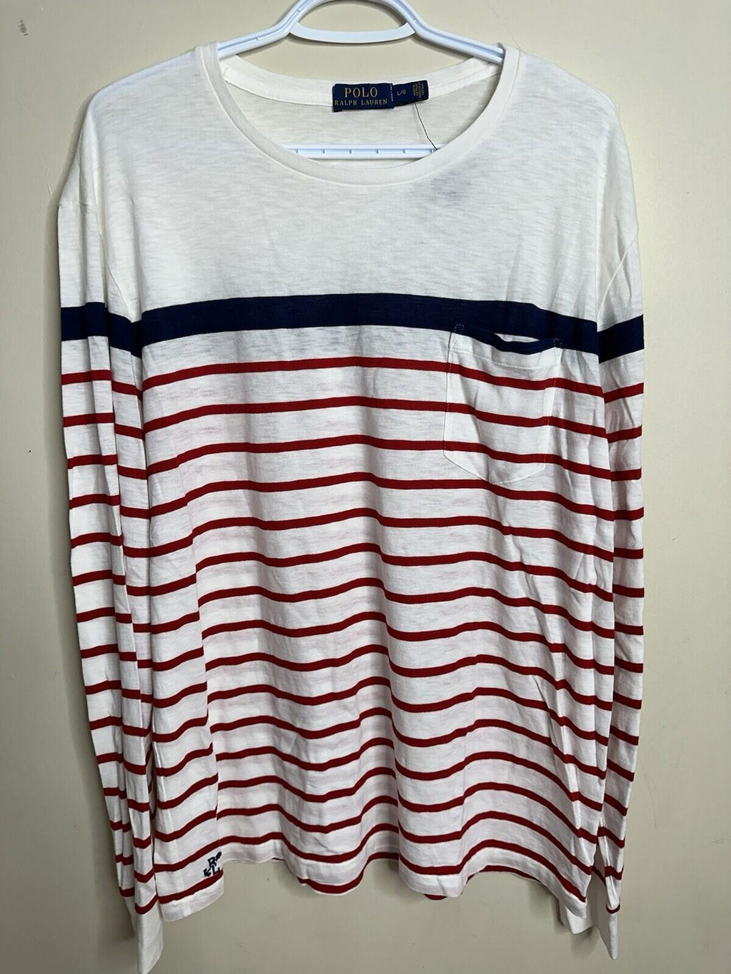 Men’s Polo Ralph Lauren long sleeve shirt size Large White/ Blue/ Red