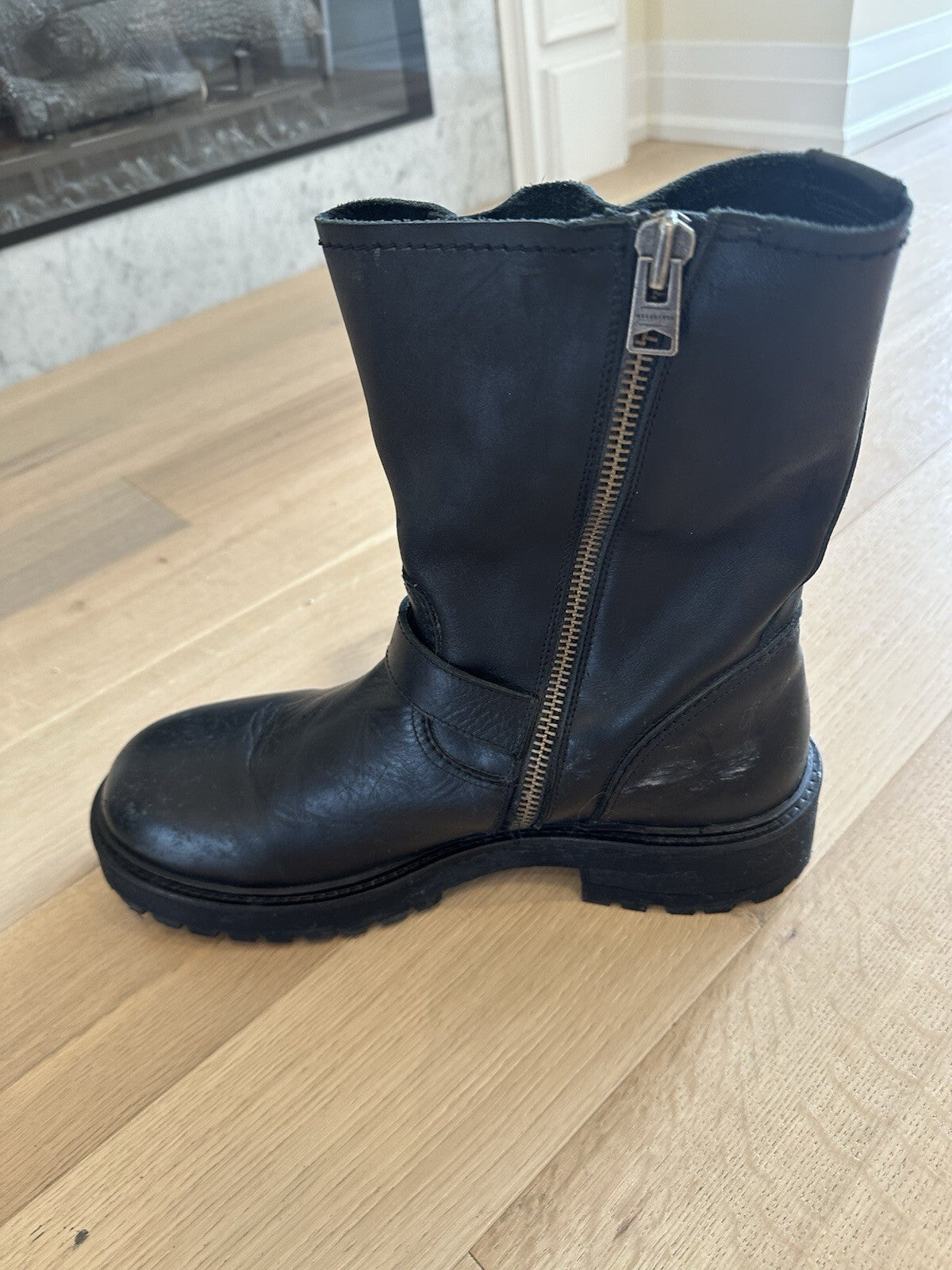 All Saints Tait Motorcycle Boots Black Leather Mens 13