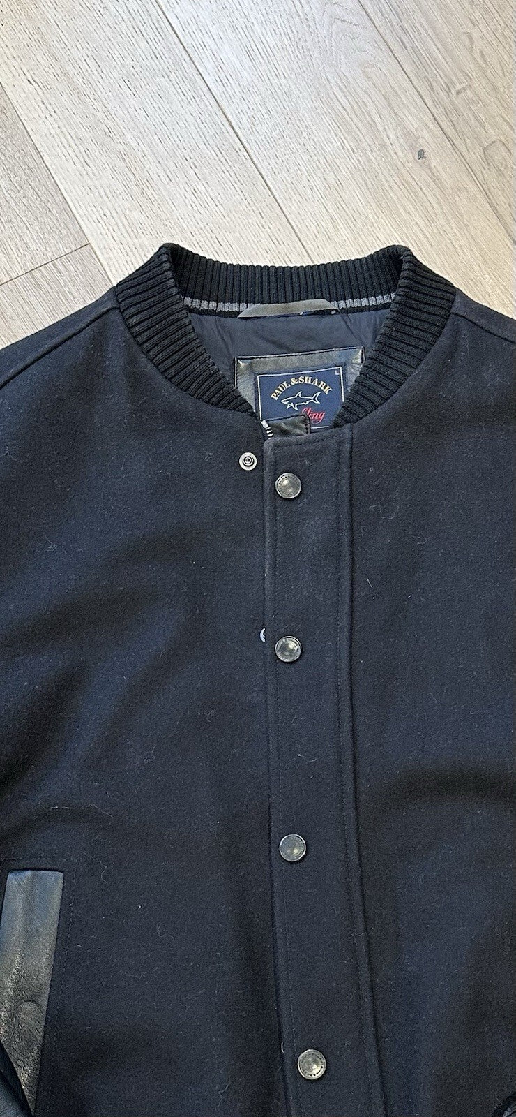 Paul & Shark Wool & Leather Black Letterman Jacket Size Mens Large