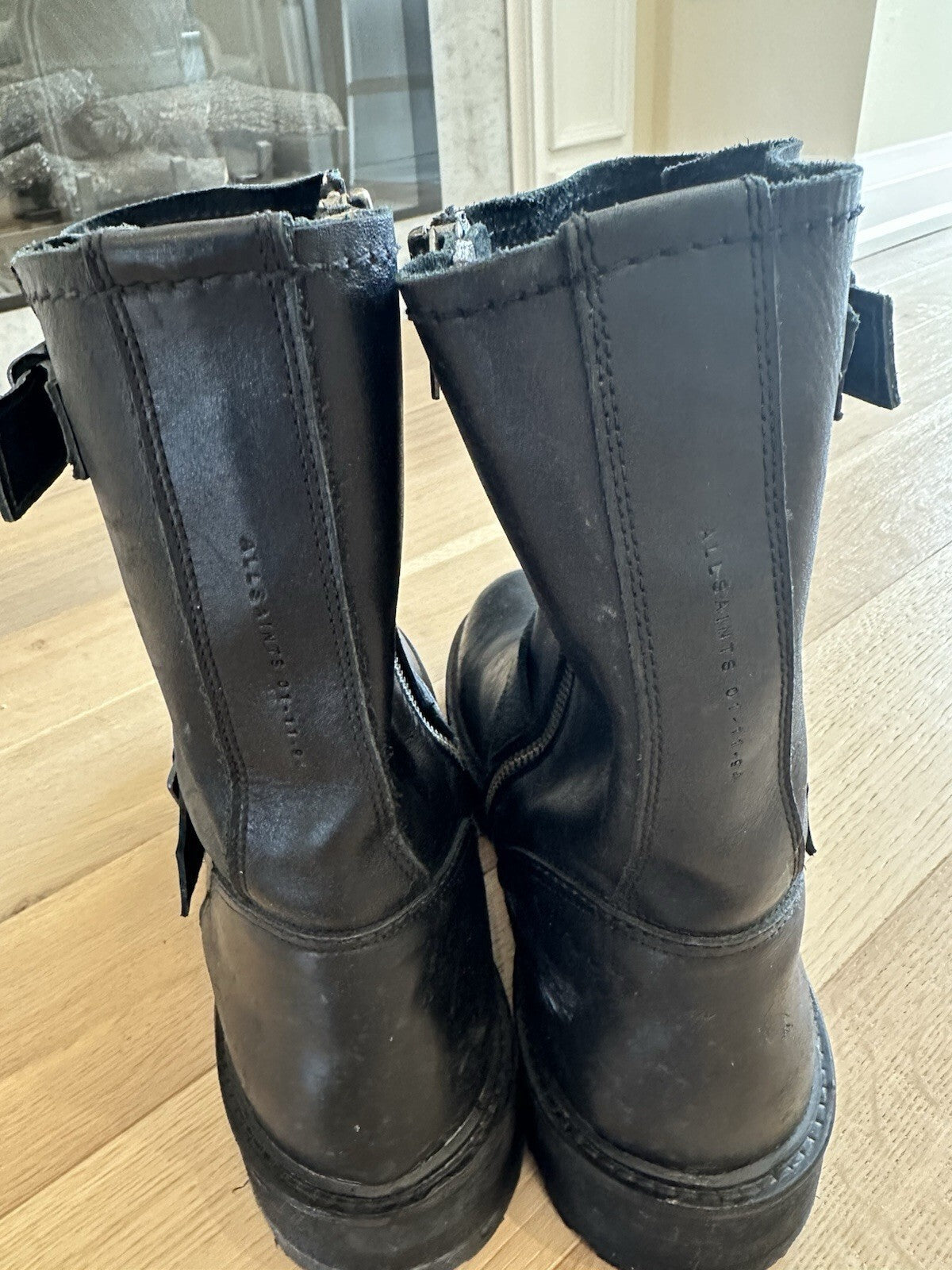 All Saints Tait Motorcycle Boots Black Leather Mens 13