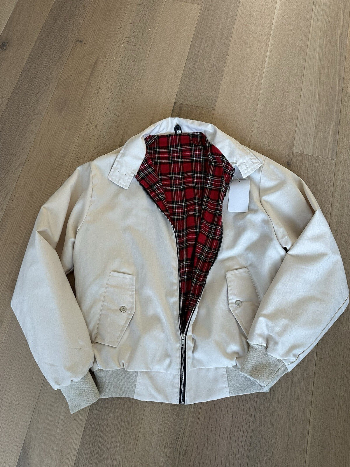Made In England Harrington Jacket Men’s XL Beige With Plaid Lining