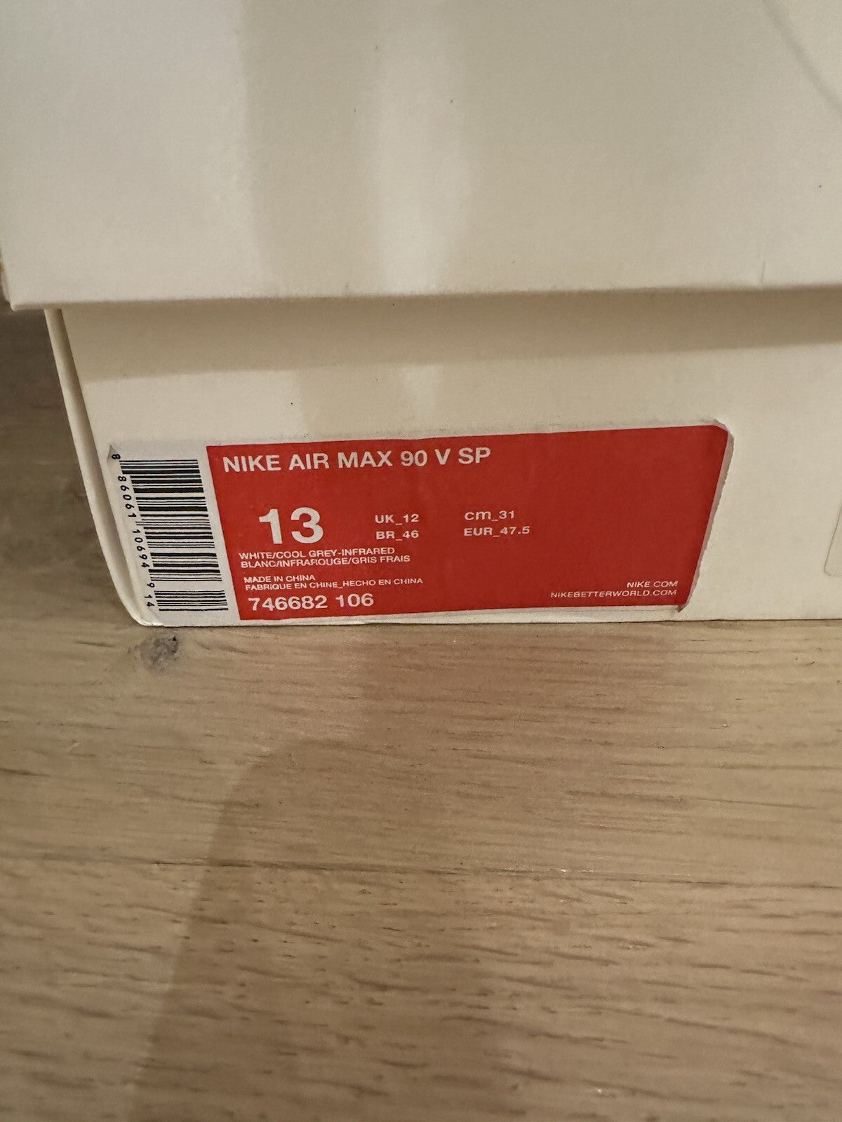 Nike NIKE AIR MAX 90 V SP Men’s 13 WHITE/COOLREY-INFRARED